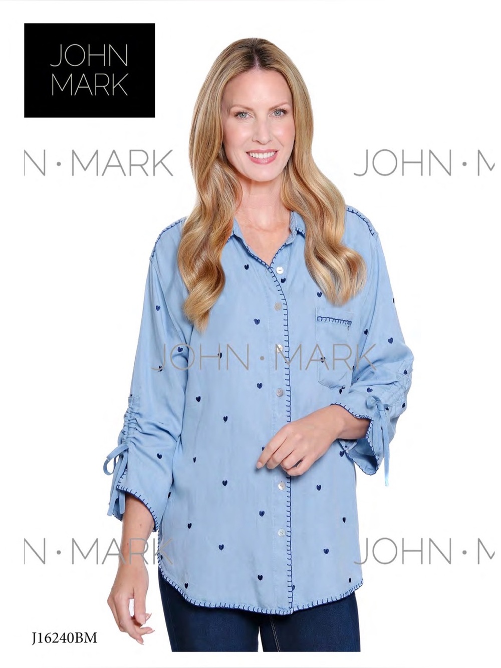 John mark chambray shirt w embroidered hearts